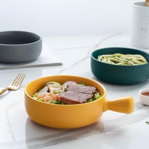 Salad Bowl Multi Color Baking Bowl With Handle Spaghetti Plate Simple Household Tableware Soup Noodle Bowl Baked Rice Bowl
