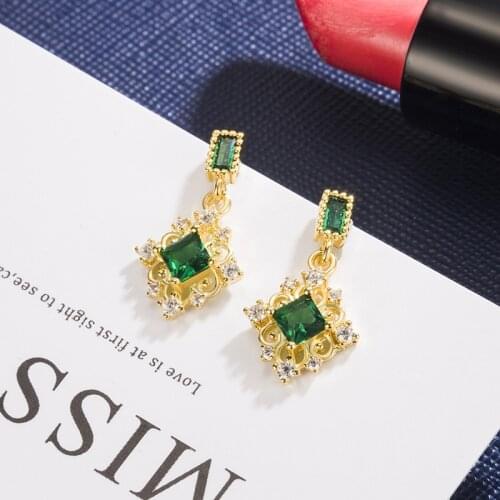 14K Yellow Gold Jewerly Drop Earring for Women Orecchini Aretes De Mujer Real Gold Jewelry Vintage Emerld Gemstone Drop Earrings