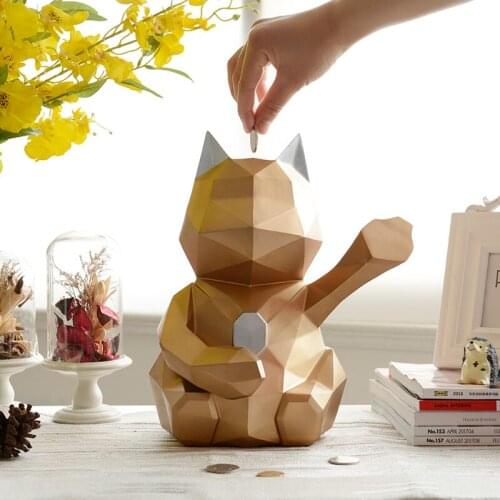 Nordic geometric three-dimensional lucky cat piggy bank wealthy cat piggy bank shop cashier front decoration