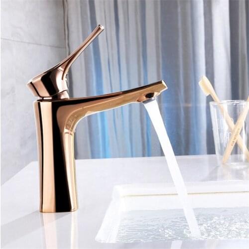 Basin Faucet Solid Brass Bathroom Sink Mixer Crane Vessel Tap Hot & Cold Deck Mounted Single Handle Copper Faucet Rose gold Gold