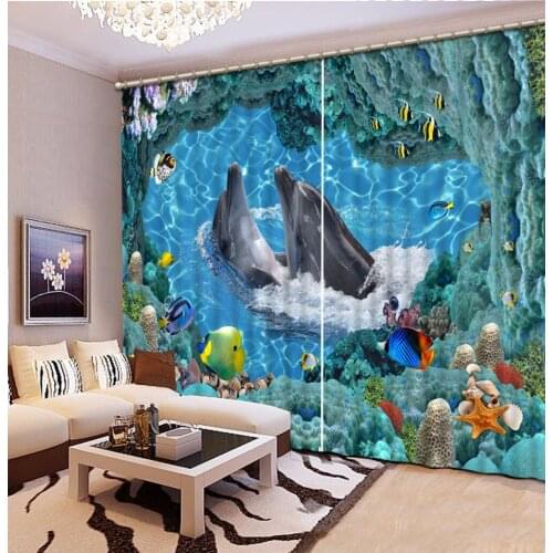Modern Sheer Curtains New design dolphin Window Kitchen Curtains For Bedroom Living Room The underwater world Kids room Curtain