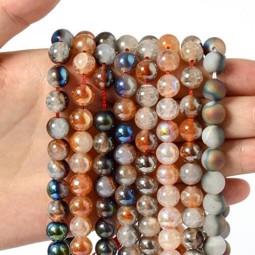 Cracked Crystal Beads Colorful Round Loose Spaccer Beads for Jewelry Making DIY Bracelet Necklace Accessories 4/6/8/10/12mm