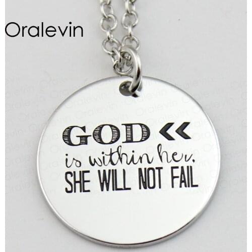 GOD IS WITHIN HER SHE WILL NOT FAIL Engraved Inspirational Pendant Custom Hand Stamped Necklace Gift Jewelry,#LN574