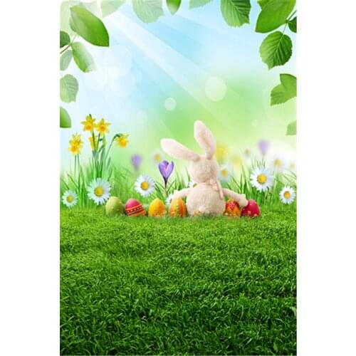 Happy Easter Vinyl Backdrop for Photography Colorful Eggs Cute Rabbits for Kids Photo Background Wood Floor