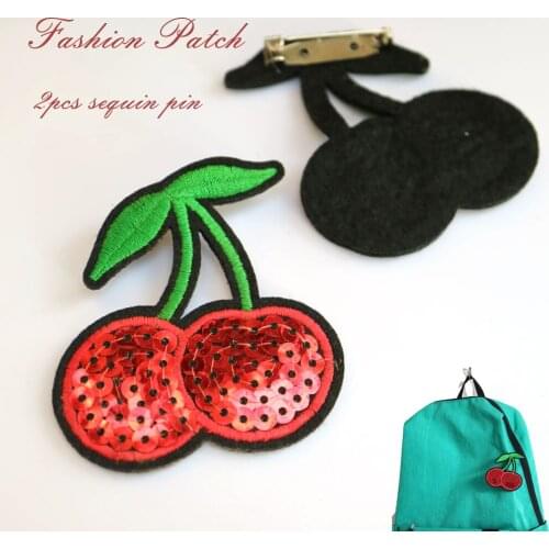 2pcs/lot cherry embroidery patches for clothing Embroidered sequin pin patch for clothes applique parches