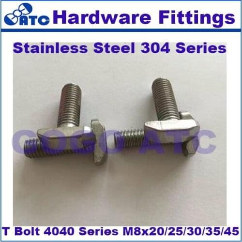 High quality 50pcs/lot European standard T bolt for Stainless Steel 304 Material 4040 series M8x20/25/30/35/45