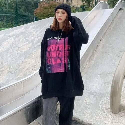 Y2K 2021 Autumn Street Loose Long Sleeve Womens Hoodies Letter Printed Oversize Female Sweatshirt Plus Size Pullovers Clothing