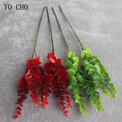 YO CHO Artificial Plants 3 Forks Eucalyptus Leaves Green Plastic Eucalyptus Twigs Flower Arrangement Forest Party Wedding Decor