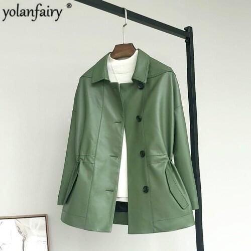 Green Real Leather Jacket Women Casual 100% Sheepskin Jacket Spring Autumn Coat Ladies New Arrival Cuero Genuino 99019 Pph400