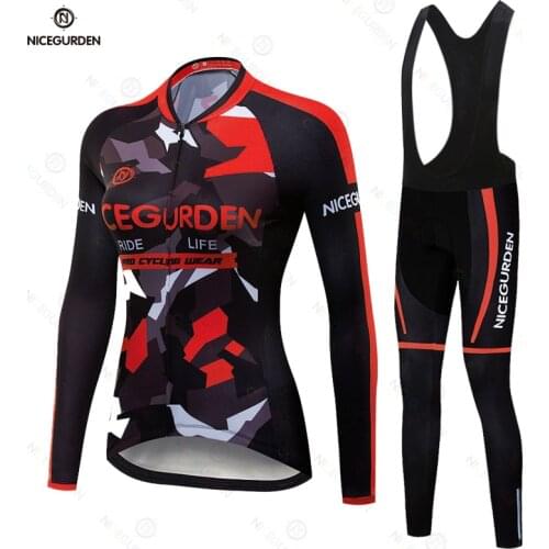 Womens Cycling Jersey Long Sleeve Suit Womens New Spring Womens Cycling Jersey Sports Shirt 19D Gel Pants Set Breathable