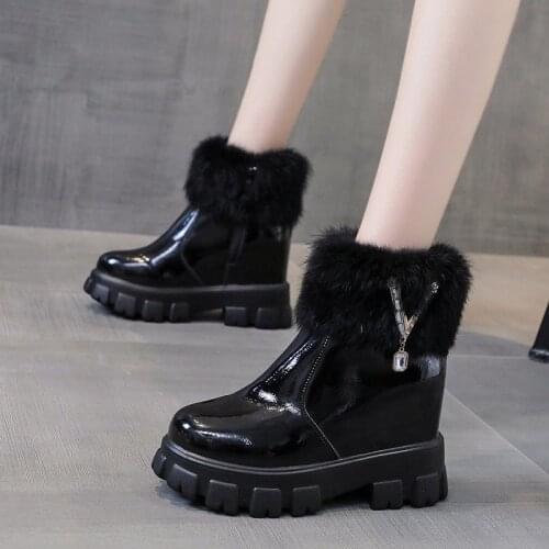 Chunky Platform Warm Plush Winter Boots Women Hidden Heels Waterproof Snow Boots Woman Crystal Fur Ankle Boots Shoes 2021
