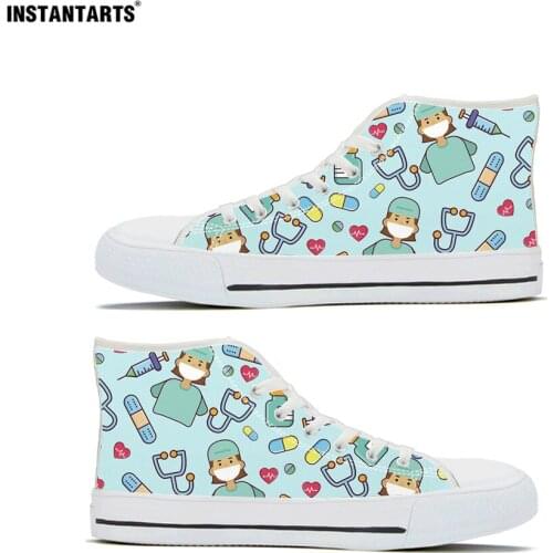 INSTANTARTS Nursing High Top Shoes Hospital Premium Life Saver Print Women Canvas Flats Shoes Female Comfortable Nurse Footwear