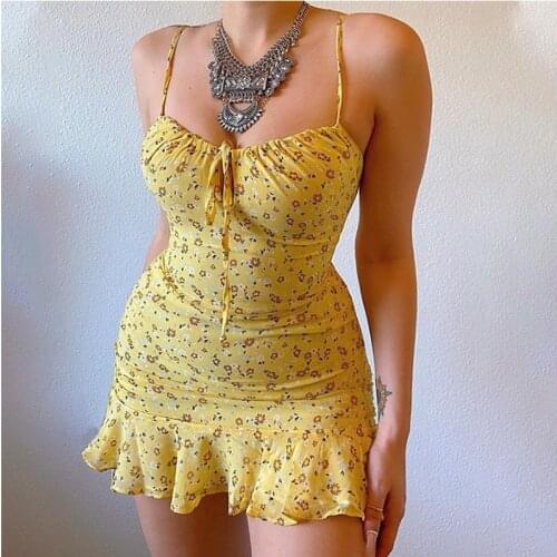 Womens Summer New Fashion Floral Print Spaghetti Strap Sleeveless S-5XL Large Size Dress Above Knee Mini Dress