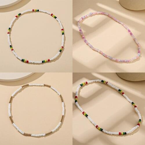 Korean Fashion Colorful Beads Flower Beaded Necklace For Women Bohemian Beads Clavicle Chain Choker Necklace Jewelry