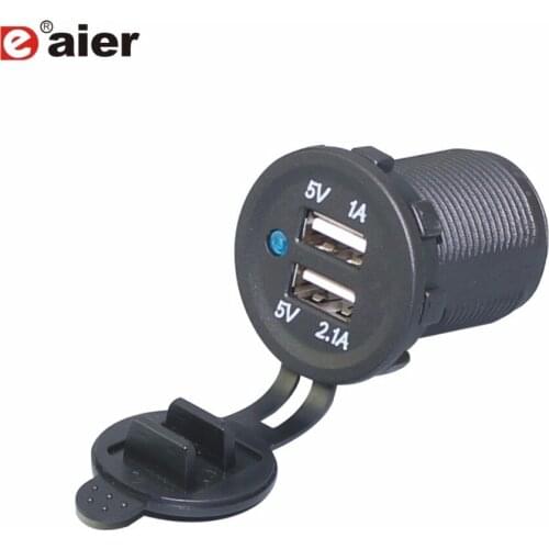 1PC Waterproof Dual USB Panel Mount 12V USB Charger Cigarette Lighter Outlet Adapter Socket With LED For Car Motorcycle Charging