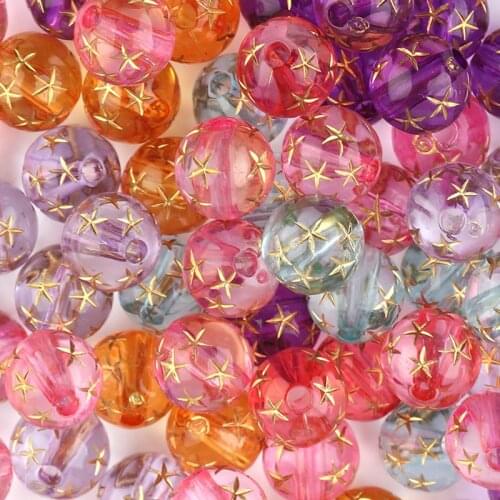 100Pcs/Pack Mix Color Gold Star Round Acrylic Beads For DIY Making Neckalce Bracelet Handmade Craft Jewelrry Accessories