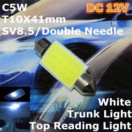12V LED White Color Car Double Needle Bulb Lamp(COB Lighting Square) C5W 41mm For Top Reading Licence Board Trunk Light