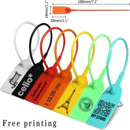 180mm / 7.1" free printing custom label plastic disposable anti-counterfeit buckle shoes anti-theft buckle sealing label cable t