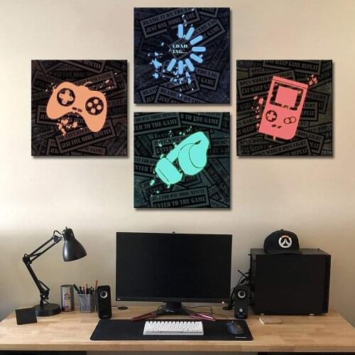 4 Pieces Colorful Game Icon Birthday Gift for Cool Gamer for Kids Posters Canvas Picture Wall Art Home Decor Painting Decoration