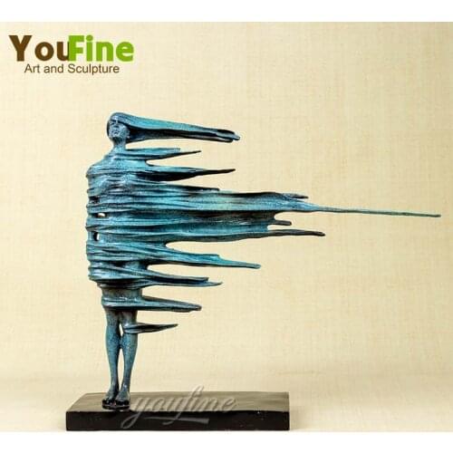 53cm Abstract Bronze Girl Sculpture in Strong Wind Female Body Modern Art Bronze Statue Crafts For Home Hotel Hallway Decoration