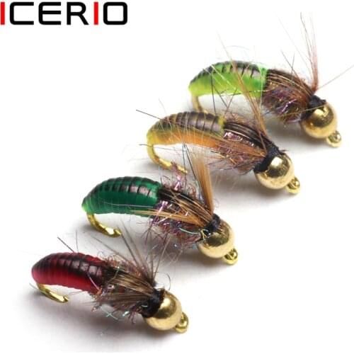 ICERIO 8PCS #12 Brass Bead Head Fast Sinking Nymph Scud Bug Worm Flies Trout Fly Fishing Lure Bait