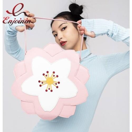 Kawaii Sakura Shape Shoulder Bag Fashion Purses and Handbags for Women Lolita Pink Crossbody Bag Girls Large Capacity JK Bag