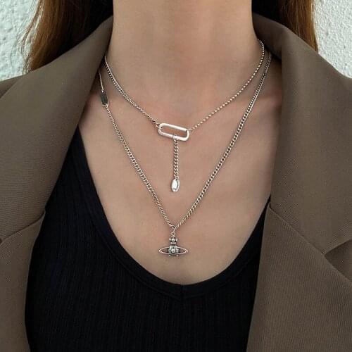 Fashionable Saturn Vintage Mix And Match Necklace Light Luxury Choker Jewelry Collarbone Chain For Men Women Fashion Jewelry
