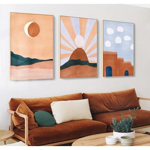 Morandi Posters The Sun Moon Mountain Canvas Paintings Nordic Wall Art Pictures Terracotta Prints For Living Room Decoration