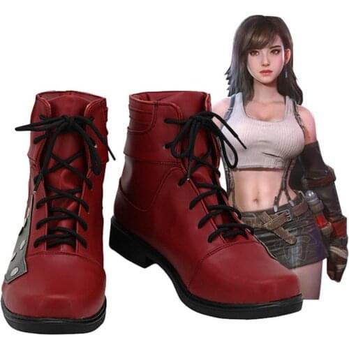 Final Fantasy 7 Tifa Cosplay Shoes Boots Girls Adult Red Leather Shoes Boots Custom Made L320