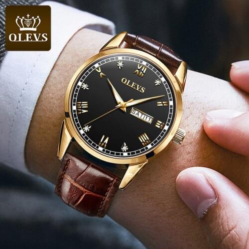 OLEVS Men Watches Fashion Business Breathable Leather Luminous Hand Waterproof Quartz Wristwatch Gifts for Male Montre homme