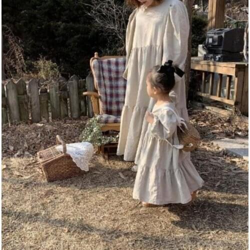 2020 Korea Spring and Autumn New Girl Textured Cotton and Linen Fold Loose Sleeve Princess Fashion Dress