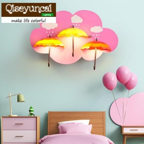 Qiseyuncai Childrens room cartoon wall lamp girl bedroom creativity personality warmth energy saving bedside umbrella wall lamp