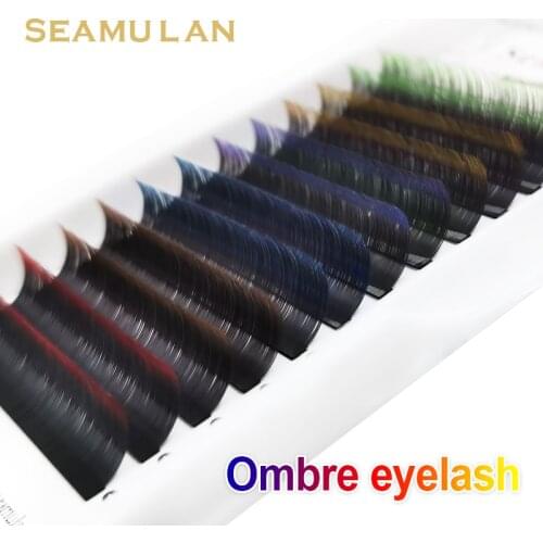 Ombre yellow blue green purple brown lashes eyelash extension individual eyelash colored lashes