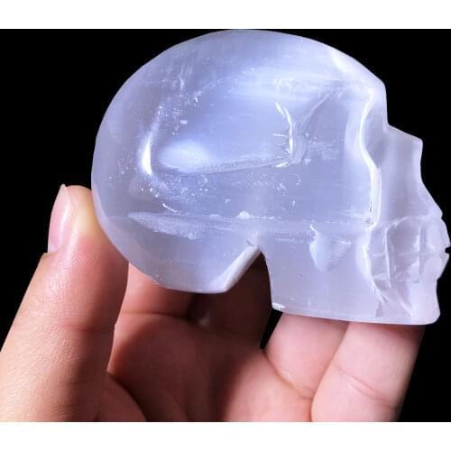 Hand Carved Selenite Skull Natural Quartz Crystal Energy For Healing Decoration Skulls