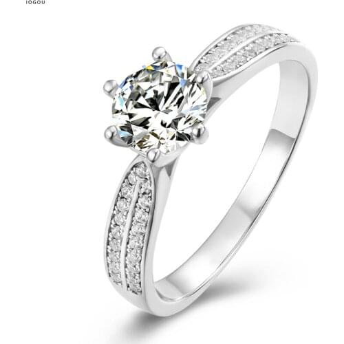 IOGOU Solid 925 Sterling Silver 0.5-1CT Real Moissanite Diamond Women Engagement Ring Luxury Jewelry White Gold Finger Jewelry