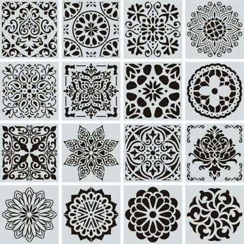 16pcs/set 15*15cm Mandala Painting Stencils DIY Drawing Scrapbook Wall Stencil Painting for Wood Floor Tiles Fabric Art Template