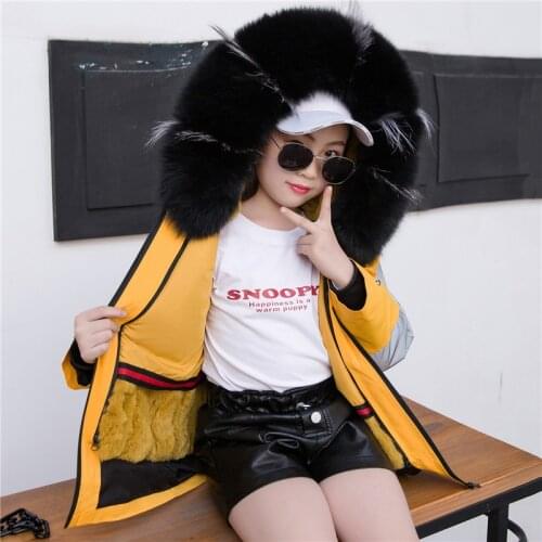 2021 Fashion Winter Childrens Pie Overcome Fur Liner Rex Rabbit Fur Detachable Large Fur Collar Jacket Girls Keep Warm