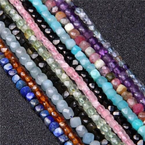 3.8-4.5mm Faceted Gemstones Quartz Square Beads Tourmalines Amethysts Natural Stone Cube Beads For Jewelry Making Accessory 15"
