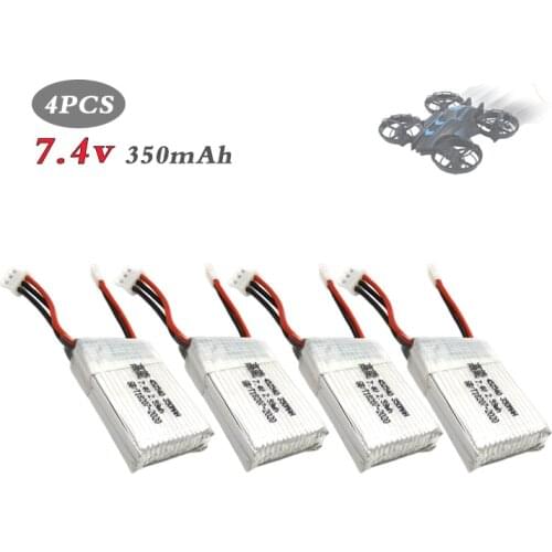 4PCS 7.4v 350mAh 25C Lipo Battery for MJX X401H X402 JXD 515 515W 515V RC Drone Quadrocopter Accessories Rechargeable Lipo 2s