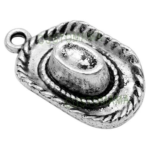 40pcs- Antique Silver Tone 3D Cowboy Hat Charms Pendant 23x14x6mm