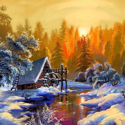 5D Diamond Painting Winter Full Square Round Diamond Embroidery Snow Sunset Needlework Landscape Mosaic Cross Stitch Wall Decor