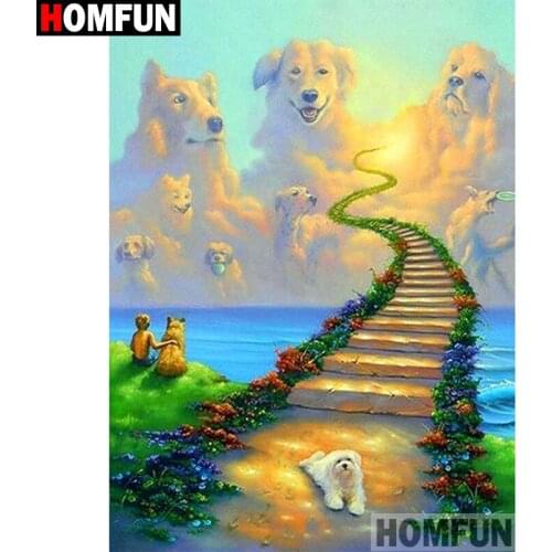 HOMFUN Full Square/Round Drill 5D DIY Diamond Painting "Dog scenery"Embroidery Cross Stitch 3D Home Decor A10188