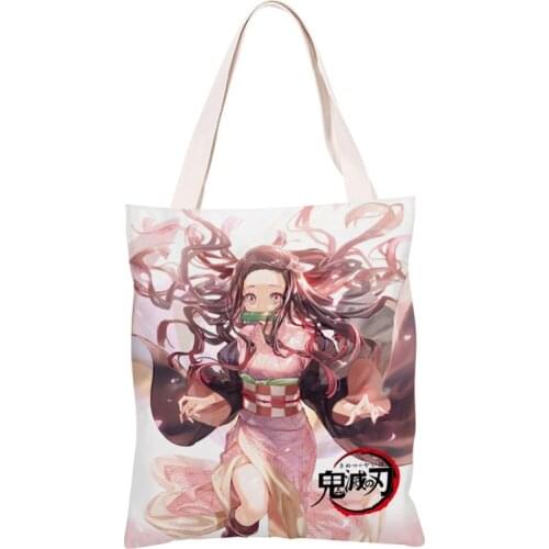 Anime Demon Slayer Cute Kamado Tanjirou Cosplay Shopping bags Shoulder plaid shopping Bag