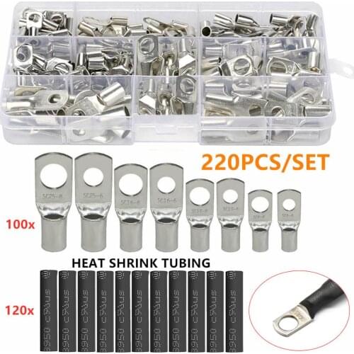 100PCS Assortment Copper Lug Ring Car Battery Terminals Electrical Wire Crimp Connector With Cover Automotive Kits