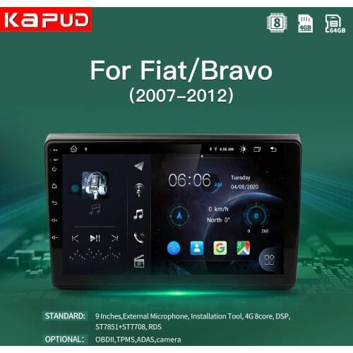 Kapud GPS 4G Android 10 Car Radio Multimedia Player For Fiat/Bravo 2007 2008 2009 2010 2011 2012 Navigation Stereo DSP WIFi SWC