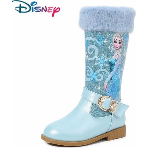 Disney New Elsa High Boots Girls High-heeled Autumn And Winter warm Children Sequins Snow Shoes Frozen Boots