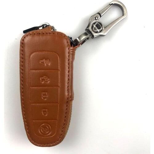 Genuine PU Leather Remote Key Bag Case Protector Keyless Clicker Smart Fob Cover Holder Chain Fit For Ford Edge