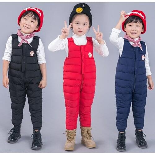 Children Winter Overalls Kids Down Overalls Boys and Girls Windproof Warm Down Jacket Overalls Winter Childrens Pants Overalls