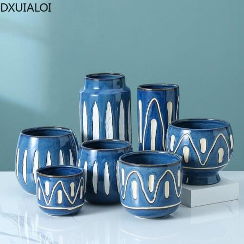 Home ceramic vase creative blue color hydroponic flower arrangement living room dining table bedroom decoration DXUIALOI