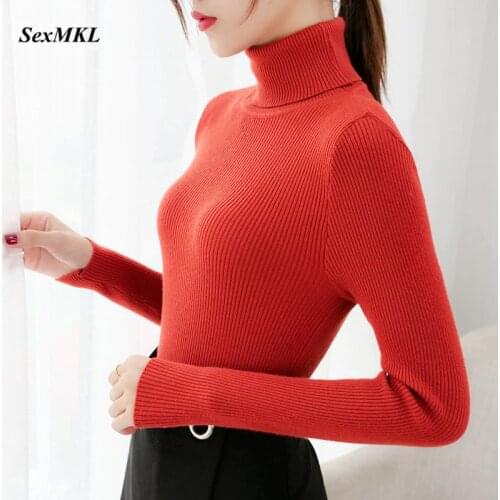 Elastic Turtleneck Pullover Women 2020 Winter Thick Sweater Red Korean Ladies Office Knitted Warm Sweater Black Tops Pull Femme